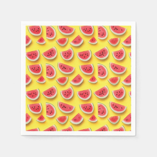 Fresh Watermelon Slices Pattern on Yellow  Napkins (Front)