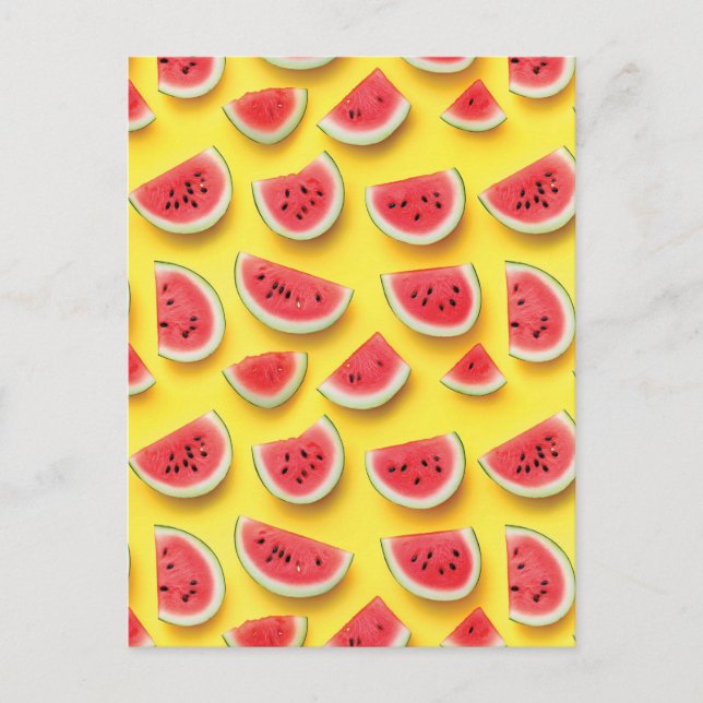 Fresh Watermelon Slices Pattern on Yellow  Postcard (Front)