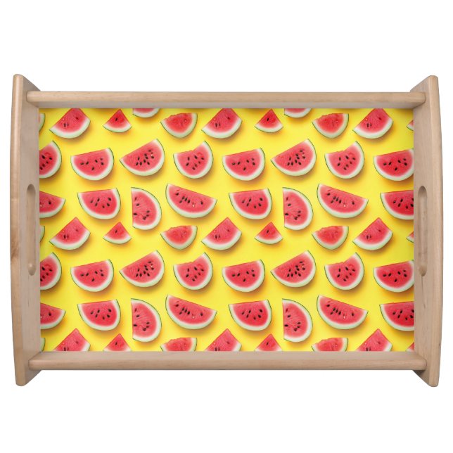Fresh Watermelon Slices Pattern on Yellow  Serving Tray (Front)