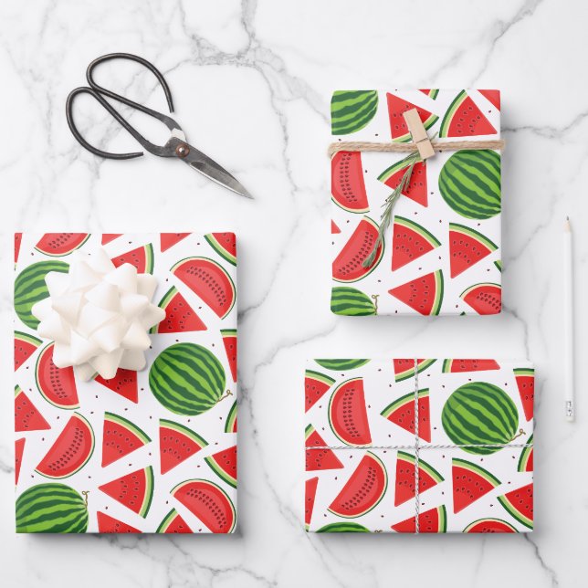 Fresh Watermelon Slices Pattern Wrapping Paper Sheets (Front)