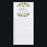 Fresh White Floral Shopping List Magnetic Notepad<br><div class="desc">Lined and checkmark box market shopping list design featuring a watercolor white flower leafy frame personalized with your name.</div>
