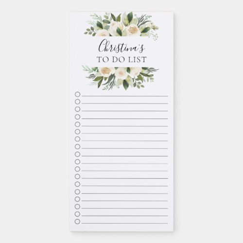 Fresh White Floral Shopping List Magnetic Notepad