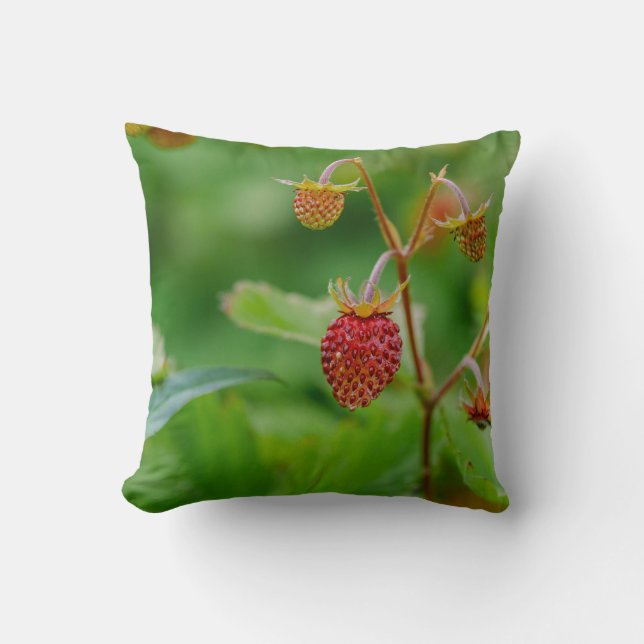 Fresh Wild Strawberry Green And Red Garden Photo Throw Pillow (Front)