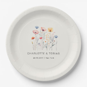 Fresh Wildflower Beige Wedding Paper Plates