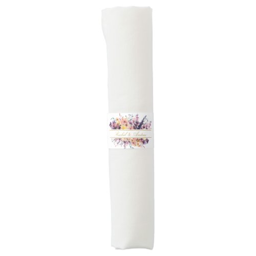 Fresh wildflower bouquet handwriting wedding napkin bands