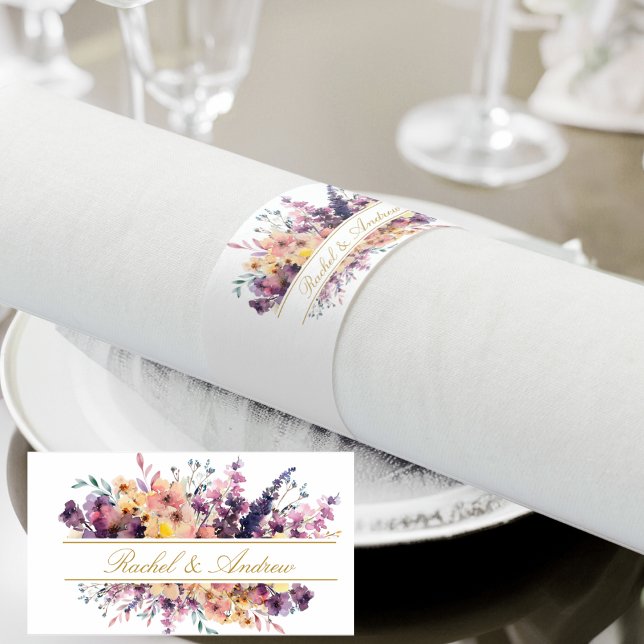 Fresh Wildflower Bouquet Handwriting Wedding Napkin Bands (Fresh Wildflower Bouquet Handwriting Wedding Napkin Bands)