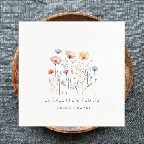 Fresh Wildflower  White Wedding  Napkins