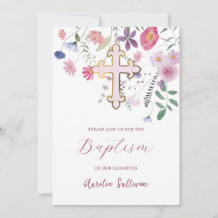 Fresh wildflowers Baptism Invitation