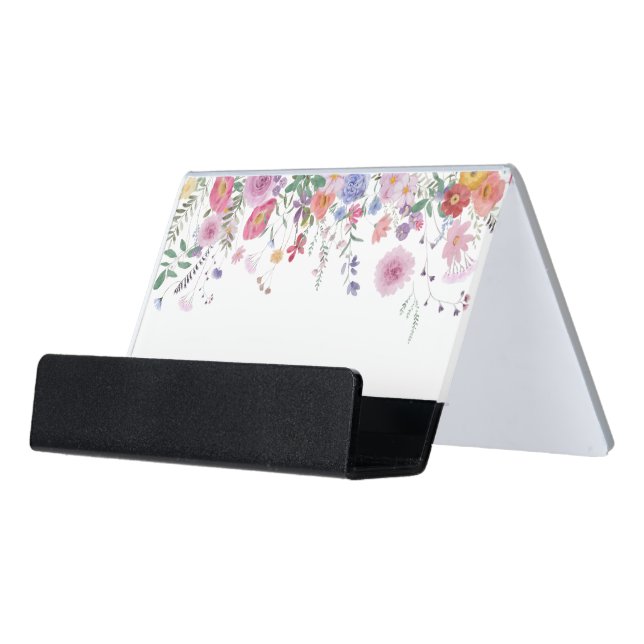 Fresh Wildflowers Desk Business Card Holder (Angled Front)