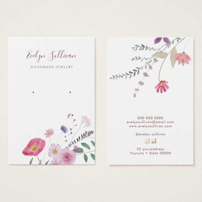 Fresh wildflowers earring display card (Front & Back)