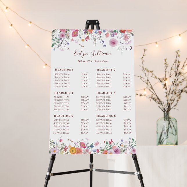 Fresh Wildflowers Price List Foam Board (In Situ (Stand))