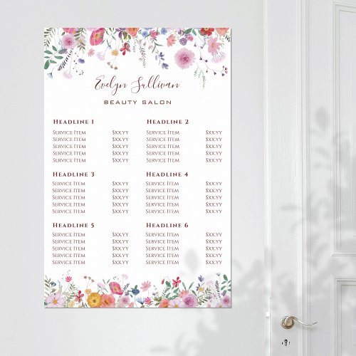 Fresh Wildflowers Price List Poster