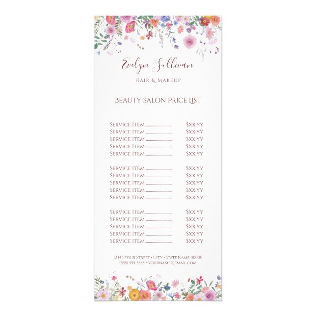Fresh wildflowers price list rack card (Front)