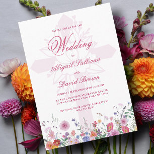 Fresh Wildflowers Religious Wedding Invitation