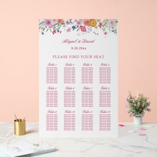 Fresh Wildflowers Wedding Acrylic Seating Chart