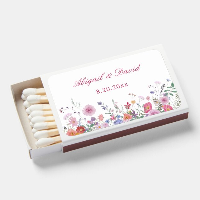 Fresh Wildflowers Wedding Matchboxes (Front Open)