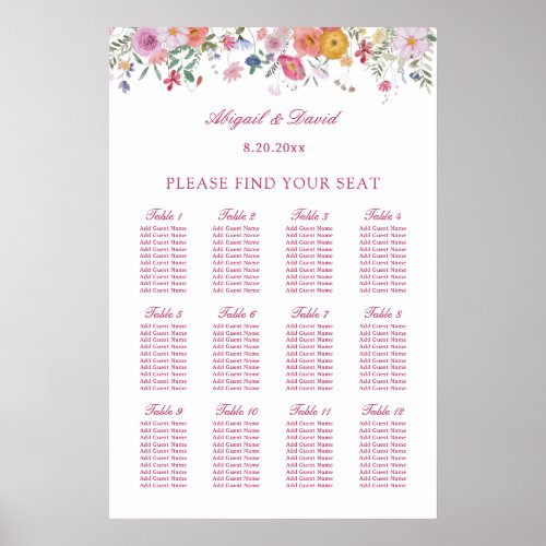 Fresh Wildflowers Wedding Seating Chart