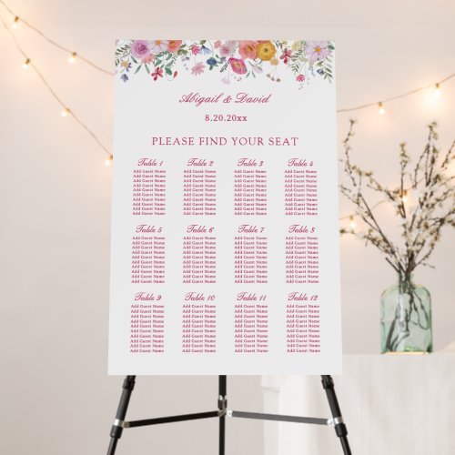 Fresh Wildflowers Wedding Seating Chart Foam Board