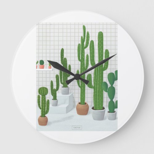  Fresh Wind Cactus Potted Large Clock