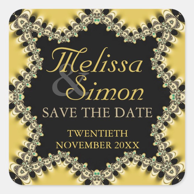 Fresh yellow +black eastern Save the Date Stickers (Front)