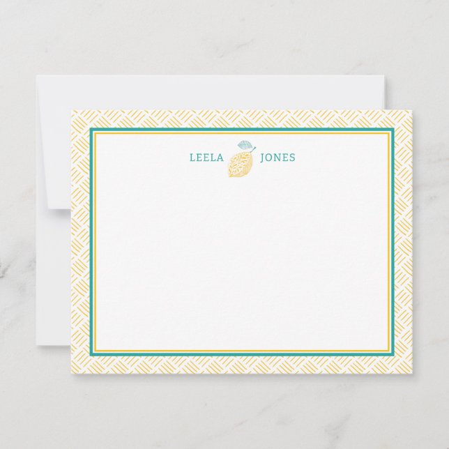Fresh Yellow & Green Citrus Lemon Note Card (Front)