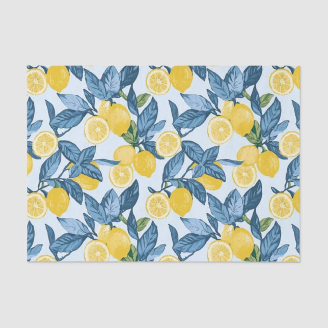 Fresh Yellow Lemon Grove on Blue Background Tissue Paper (Front)