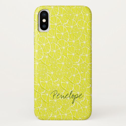 Fresh Yellow Lemon Slice Citrus Pattern with Name iPhone X Case