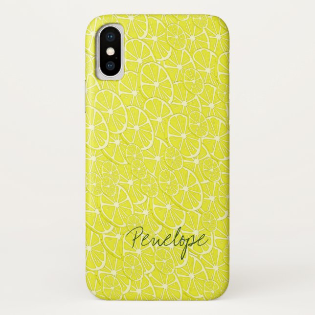 Fresh Yellow Lemon Slice Citrus Pattern with Name Case-Mate iPhone Case (Back)