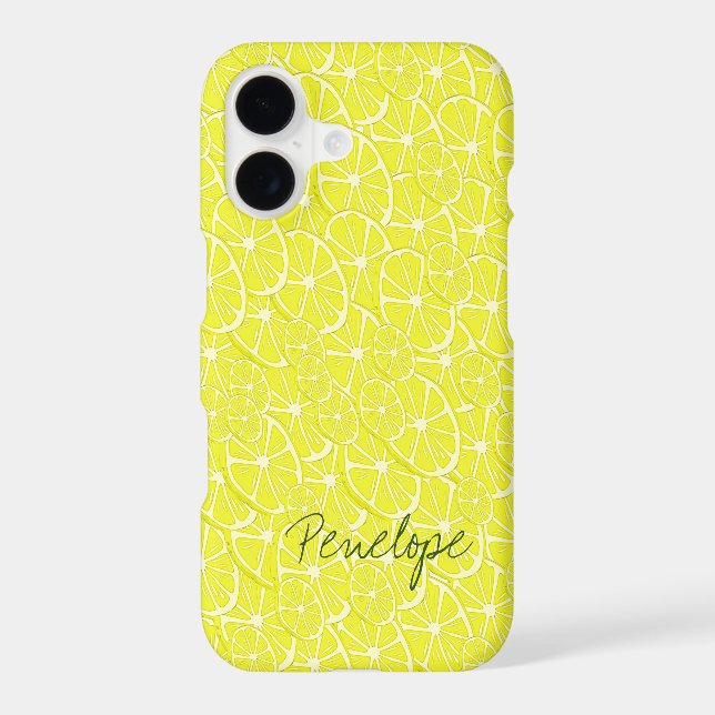 Fresh Yellow Lemon Slice Citrus Pattern with Name Iphone Case (Back)