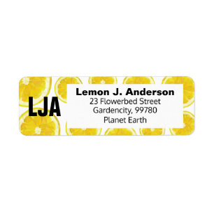 Fresh yellow lemon slice initial sticker label