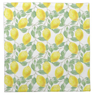 Fresh Yellow Lemons and Green Leaves Cloth Napkin