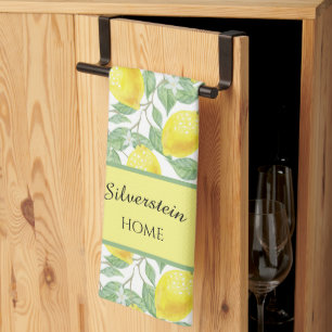 Fresh Yellow Lemons and Green Leaves Kitchen Towel
