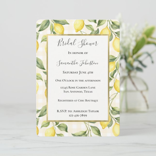 Fresh Yellow Lemons Bridal Shower Invitation (Standing Front)