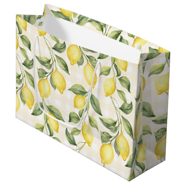 Fresh Yellow Lemons Bridal Shower Large Gift Bag (Front Angled)