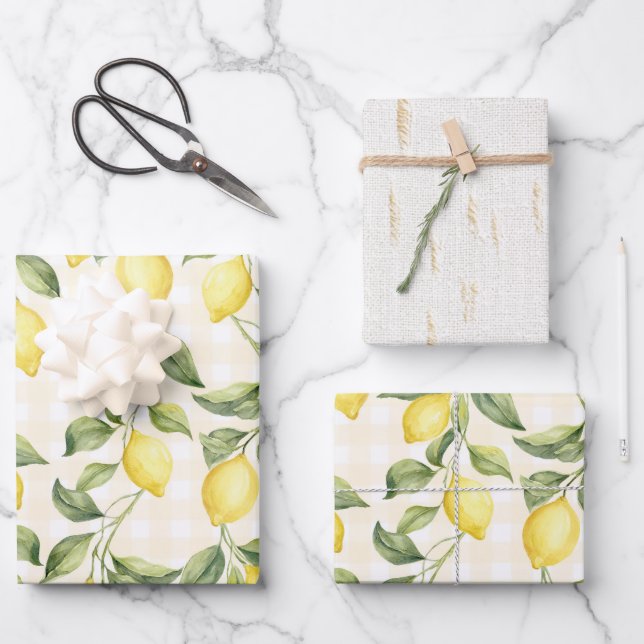 Fresh Yellow Lemons Bridal Shower Wrapping Paper Sheets (Front)