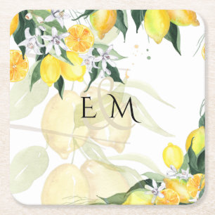 Fresh Yellow Lemons Wedding Square Paper Coaster