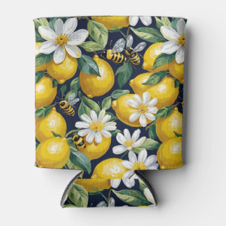 Fresh Yellow Lemons With Busy Bees & White Blooms Can Cooler