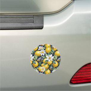 Fresh Yellow Lemons With Busy Bees & White Blooms Car Magnet