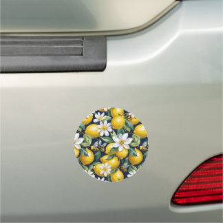 Fresh Yellow Lemons With Busy Bees & White Blooms Car Magnet
