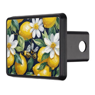 Fresh Yellow Lemons With Busy Bees & White Blooms Hitch Cover