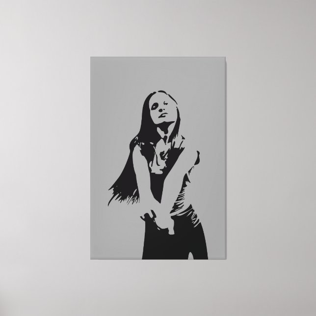 Freshing Black Monochrome Female Silhouette Canvas Print (Front)
