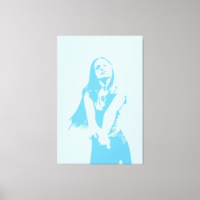 Freshing Blue Monochrome Female Silhouette Canvas Print (Front)