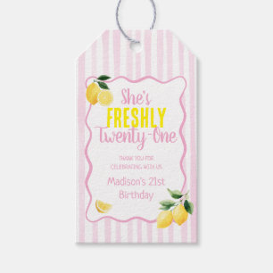 Freshly 21 Birthday Theme Lemon Pink Stripes Gift Tags