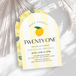 Freshly 21 Lemon/Citrus Stripe 21st Birthday Invitation