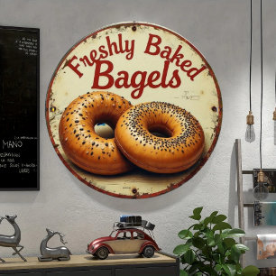 Freshly Baked Bagels Vintage Metal Wall Art Sign