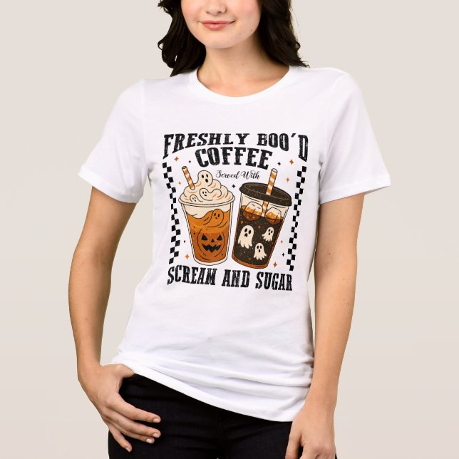 Freshly Boo’d Coffee, Funny Halloween Coffee Lover Tri-Blend Shirt (Front)