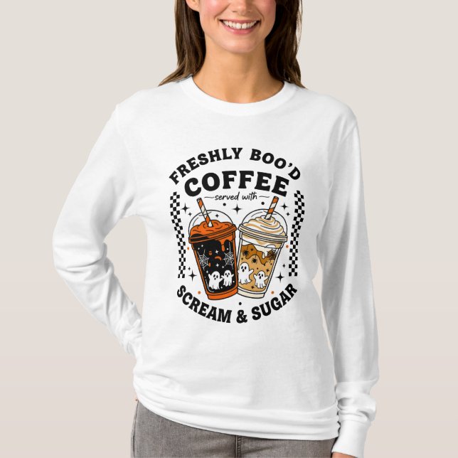 Freshly Boo’d Coffee Halloween–Cute Ghost Barista  T-Shirt (Front)
