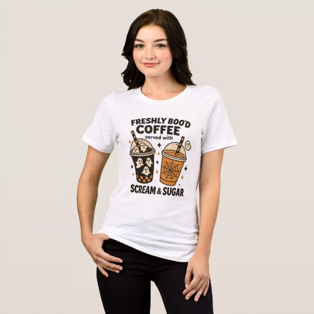 Freshly Boo’d Coffee Halloween T-Shirt –Cute Ghost Tri-Blend Shirt (Front Full)