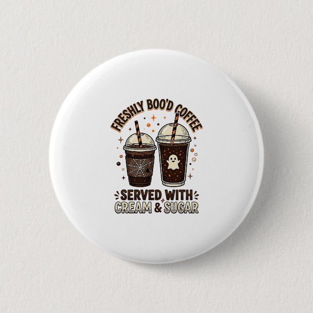 Freshly Bood Coffee Halloween Ghost Cup Button (Front)