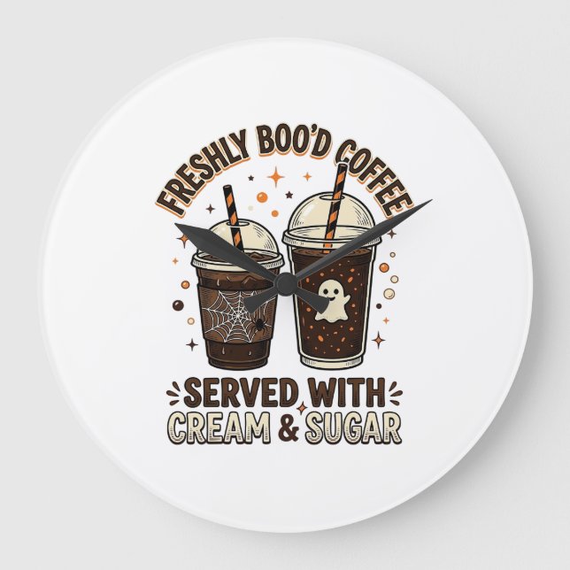 Freshly Bood Coffee Halloween Ghost Cup Large Clock (Front)